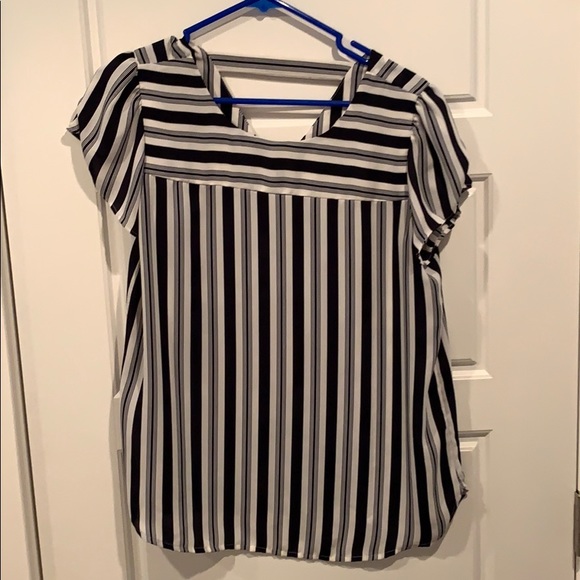 LOFT navy/white striped blouse - Picture 1 of 5